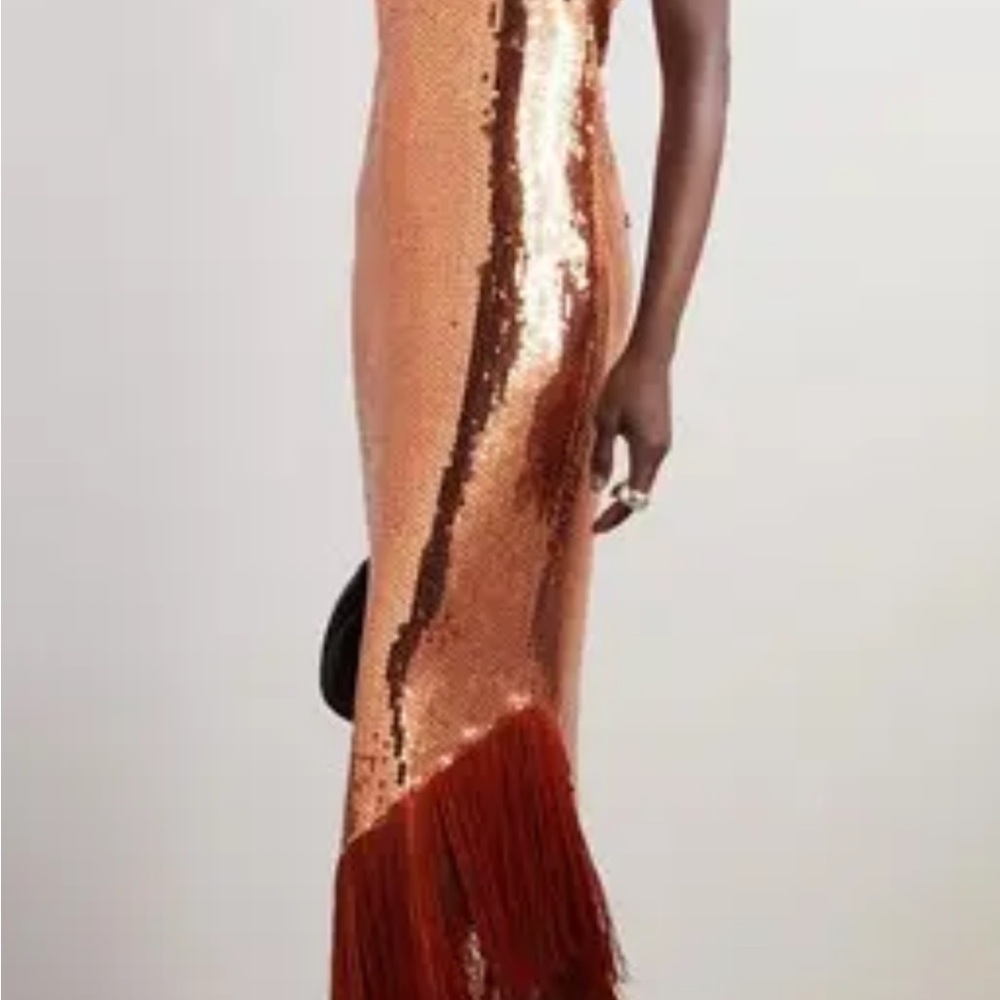 Orange Sequin Fringe Evening Dress - Women
